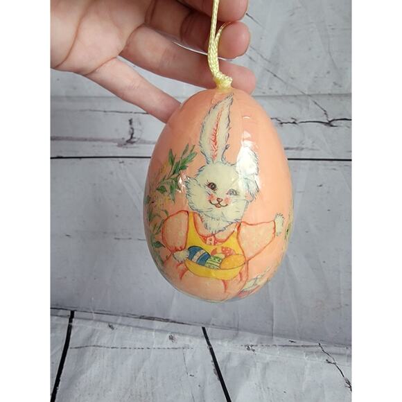 Decopage paper mache Egg Ornament Bunny With Eggs - Picture 2 of 7